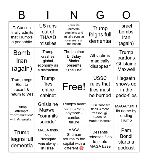 Pedo-Files Release Bingo Card