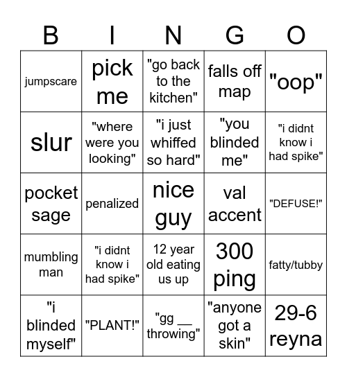 Valorant Bingo Card