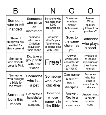 AYM Retreat 2025 Bingo Card