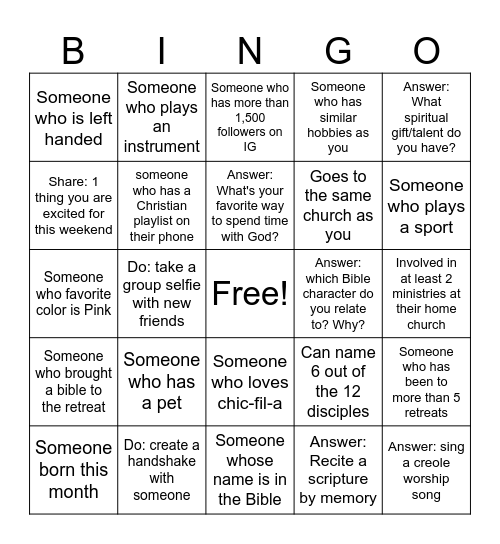 AYM Retreat 2025 Bingo Card