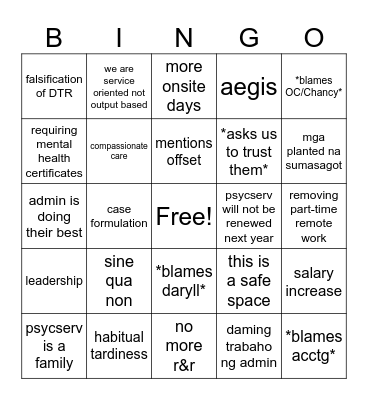 PsycServ Bingo 2025 Bingo Card