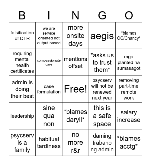 PsycServ Bingo 2025 Bingo Card
