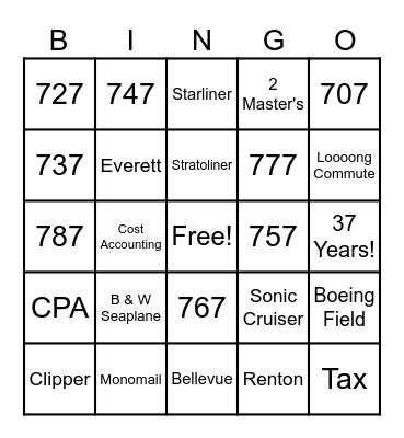 *** BOEING BINGO *** Bingo Card