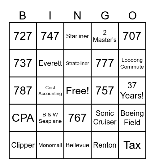 *** BOEING BINGO *** Bingo Card