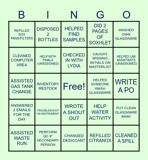 LAB BINGO Card