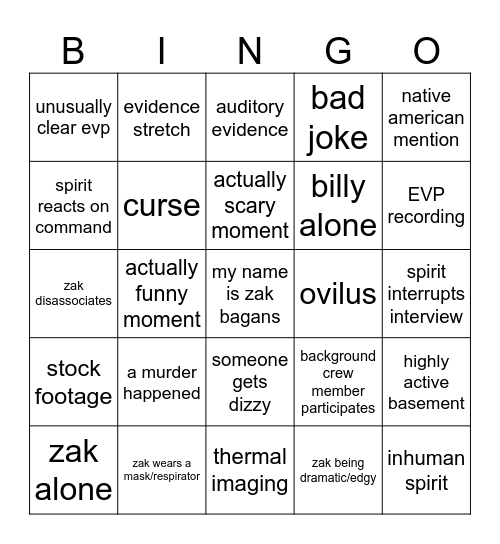 MY ghost adventures bingo Card