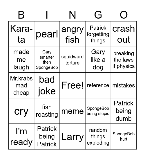 Spongebob season 2 Bingo Card