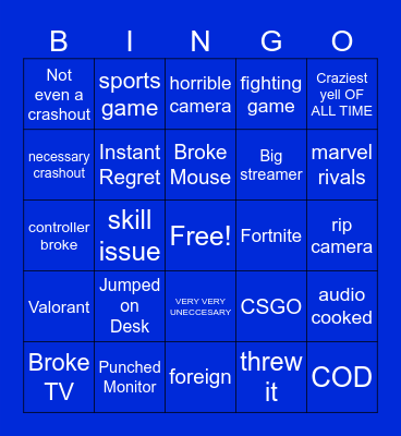 BBG GAMER RAGE Bingo Card