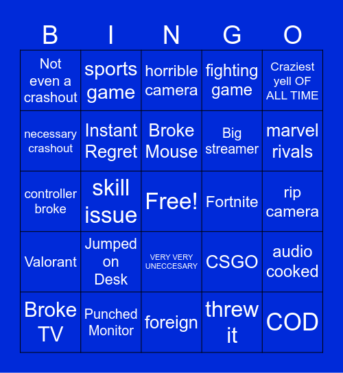 BBG GAMER RAGE Bingo Card