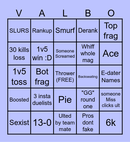 Valorant Bingo Card