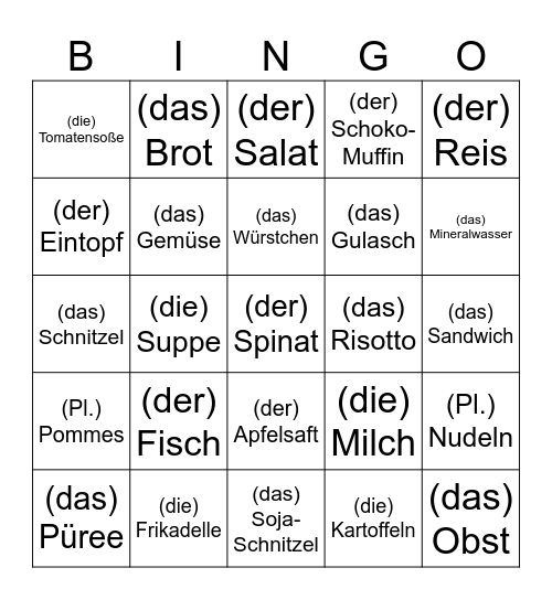 Wie schmeckt/-en ...? Er/Es/Sie schmeckt/-en ... Bingo Card