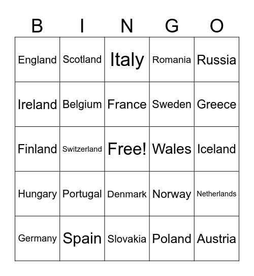Booties of Europe Bingo Card