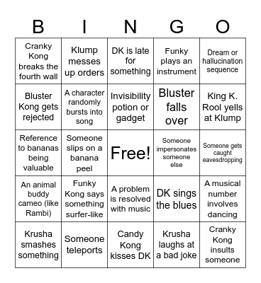 Donkey Kong Country Bingo Card