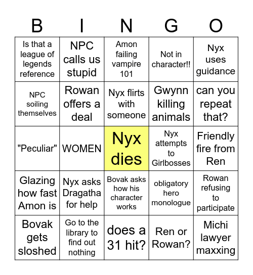 DND Bingo Card Bingo Card
