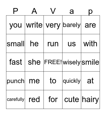 Word Bingo Card