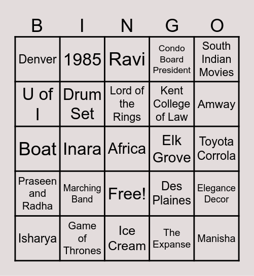 Ronak's 40th Birthday Trivia Bingo! Bingo Card