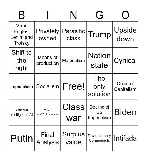 Comrade Bingo 1 Bingo Card