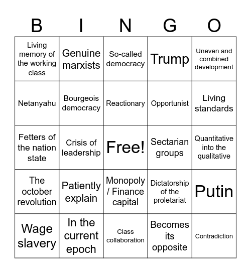 Comrade Bingo 2 Bingo Card