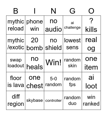 fortnite bingo Card