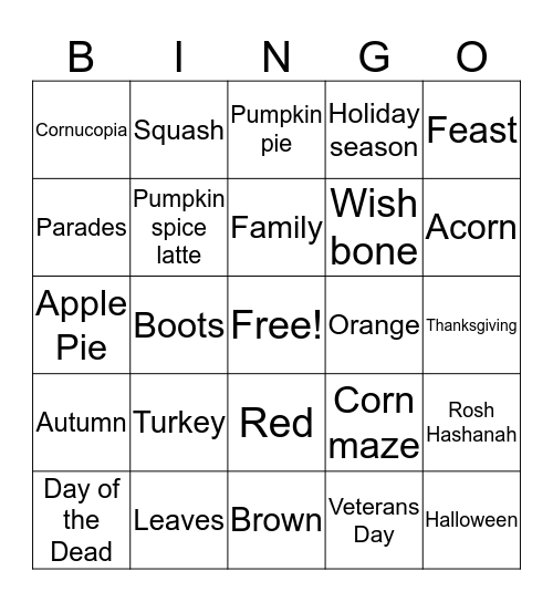 Fall Festivities  Bingo Card