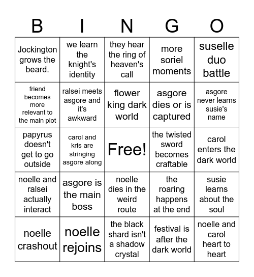 deltarune ch 5 bingo card Bingo Card