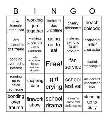 ROMANCE ANIME BINGO Card