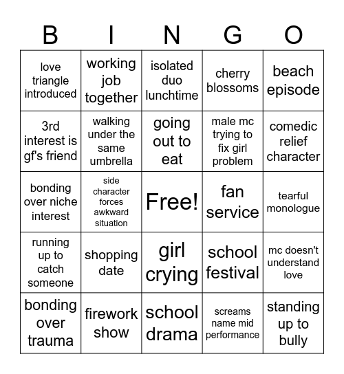 ROMANCE ANIME BINGO Card