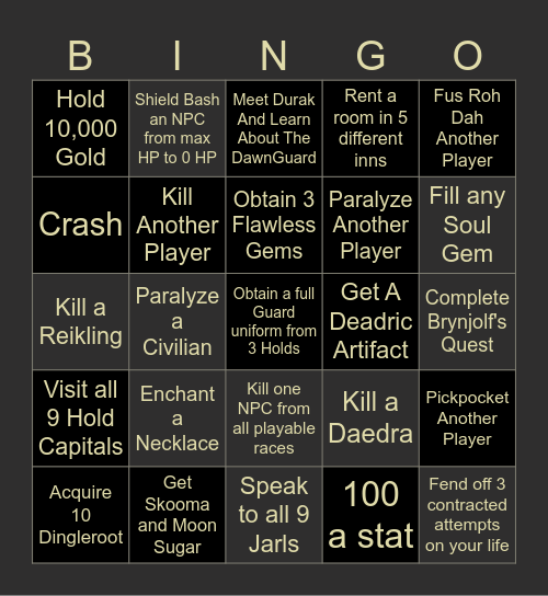 Skyrim Together Bingo Card