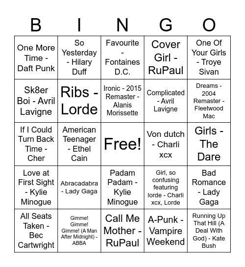 Hess' 30th Music Bingo! Bingo Card