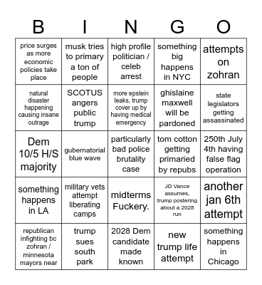 Trump 1st term, 2nd half Bingo Card