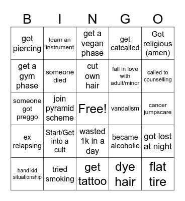 College Bingo Card