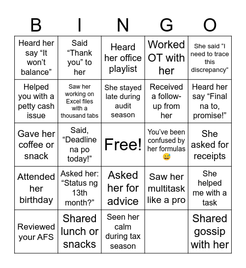 FAREWELL BINGO Card