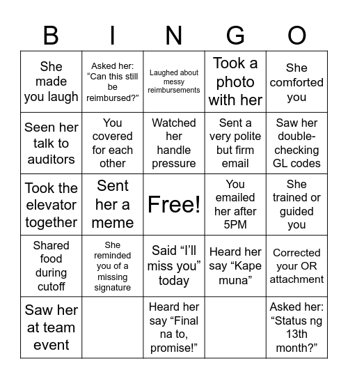 FAREWELL BINGO Card