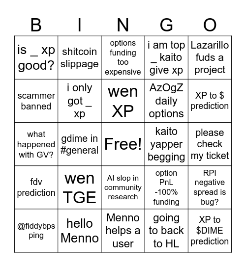 Paradex XP Friday Bingo Card