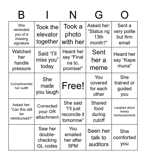 FAREWELL BINGO Card