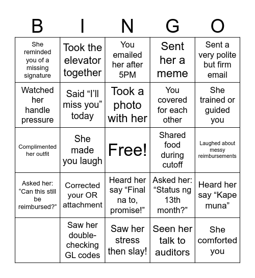 FAREWELL BINGO Card
