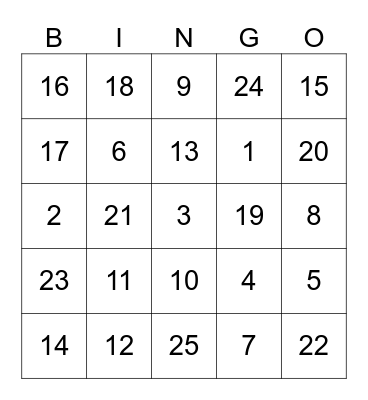 Number Fun! Bingo Card