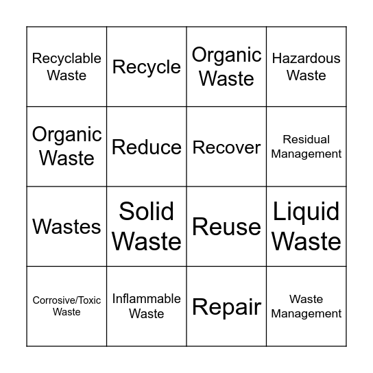 WASTES Bingo Card