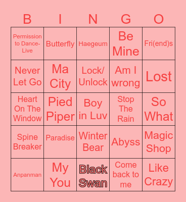 BTS Bingo Card