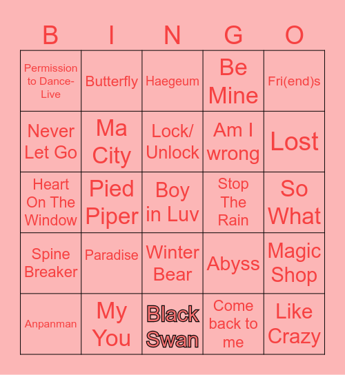 BTS Bingo Card
