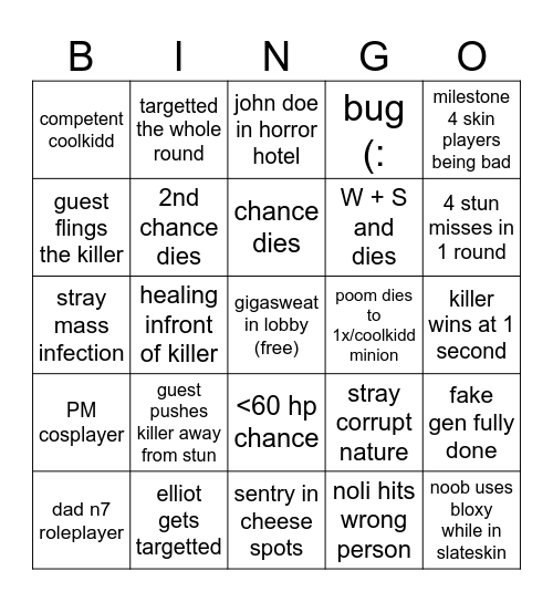 forsakennd gam Bingo Card