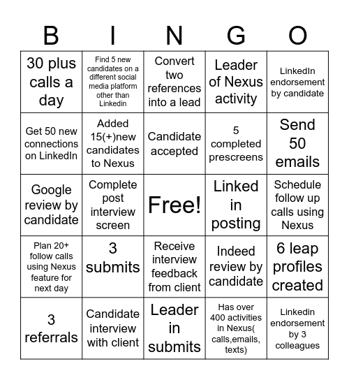 Recruitment Bingo Card