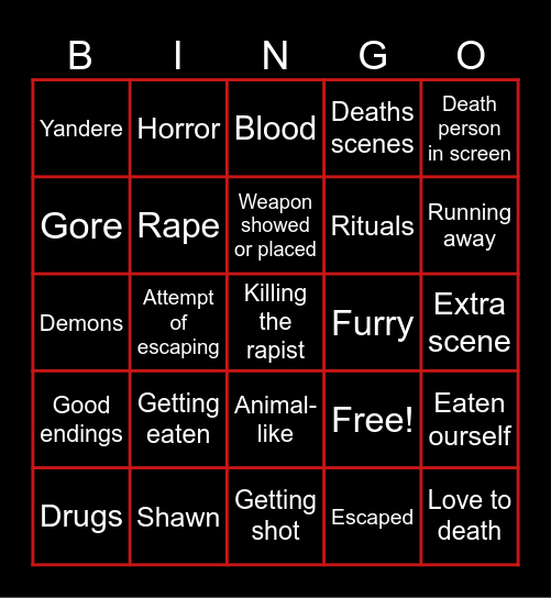 Boyfriend to death 1&2 Bingo Card