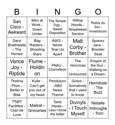 Aus Hottest 100 - Paula Bingo Card