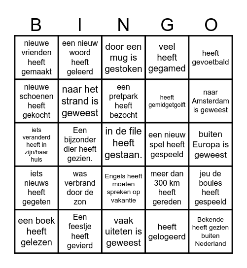 Zoek iemand die ......... Bingo Card