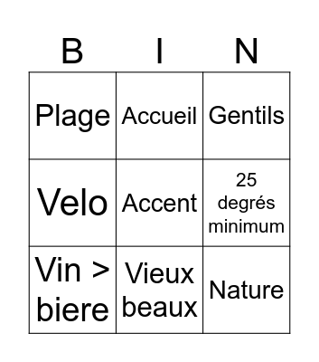 Le sud ? Bingo Card