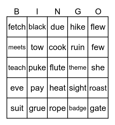 GP long vowel rules Bingo Card