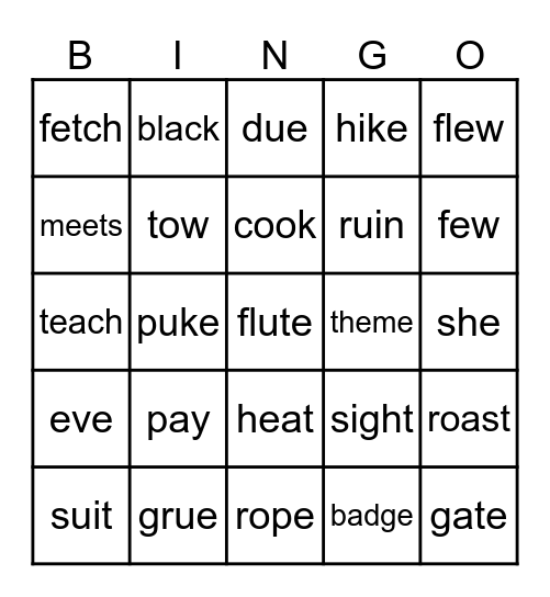 GP long vowel rules Bingo Card