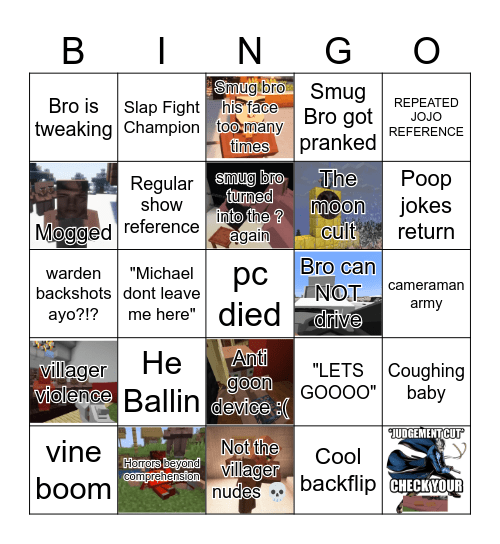 The Adventures Of SMUG BRO Bingo Card