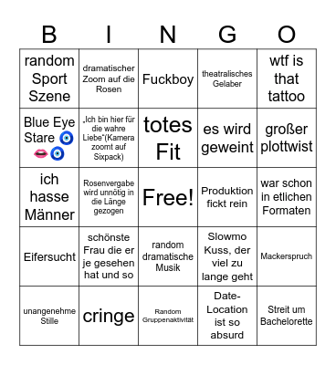 Bachelorette Bingo Card